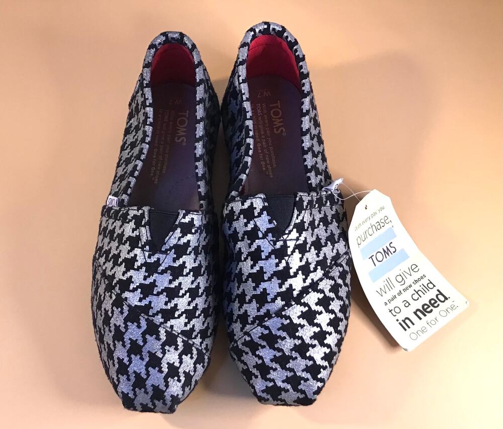 Toms Black/Silver Houndstooth Women Shoes Size 7 NWT